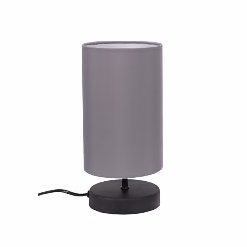 ValueLights Francis Dimmable Touch Table Lamp with Grey Fabric Shade and Black Metal Cylinder Base – 1