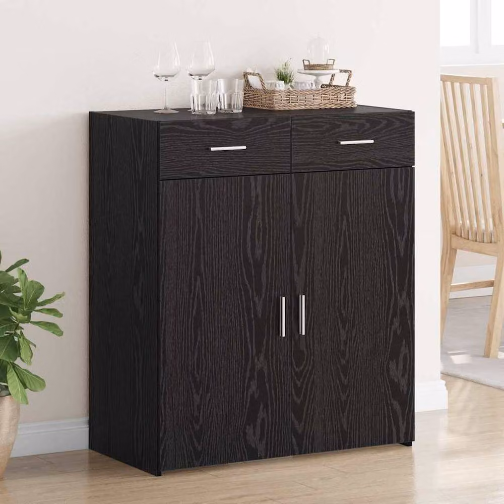 Berkfield Home Black Oak Wall Mounted Storage Cabinet with Hinged Doors, W: 80 cm, D: 42.5 cm, H: 93.5 cm – 2