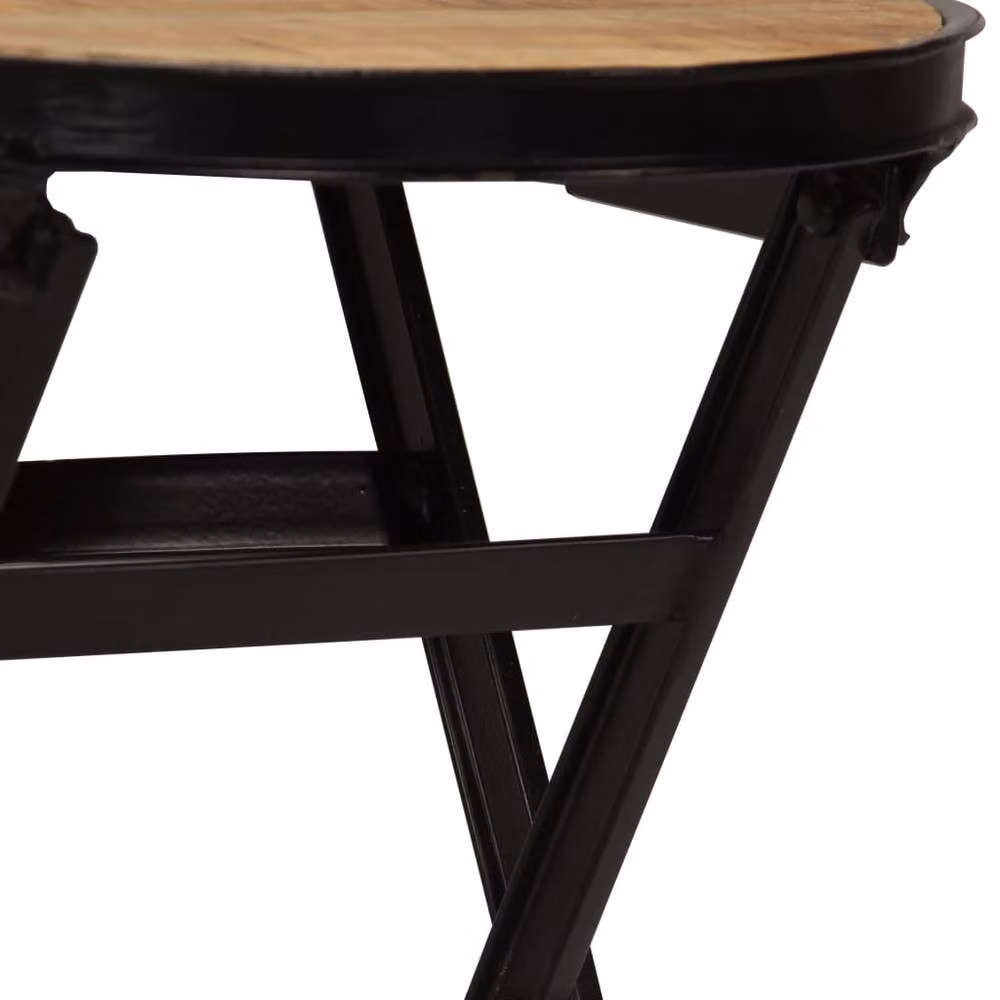 Berkfield Home Industrial Mango Wood Desk with Folding Stool in Brown, W/D/H: 115 x 50 x 76 cm – 4