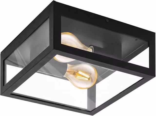 Loops IP44 Black and Transparent Glass Outdoor Wall Light Twin Up and Down Rectangular Porch Lamp – 1