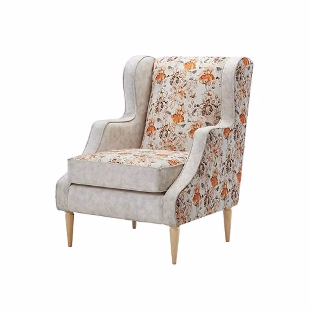Stratus Interiors Luxury Floral Wingback Accent Chair in Beige Fabric with Solid Wood Frame – 4