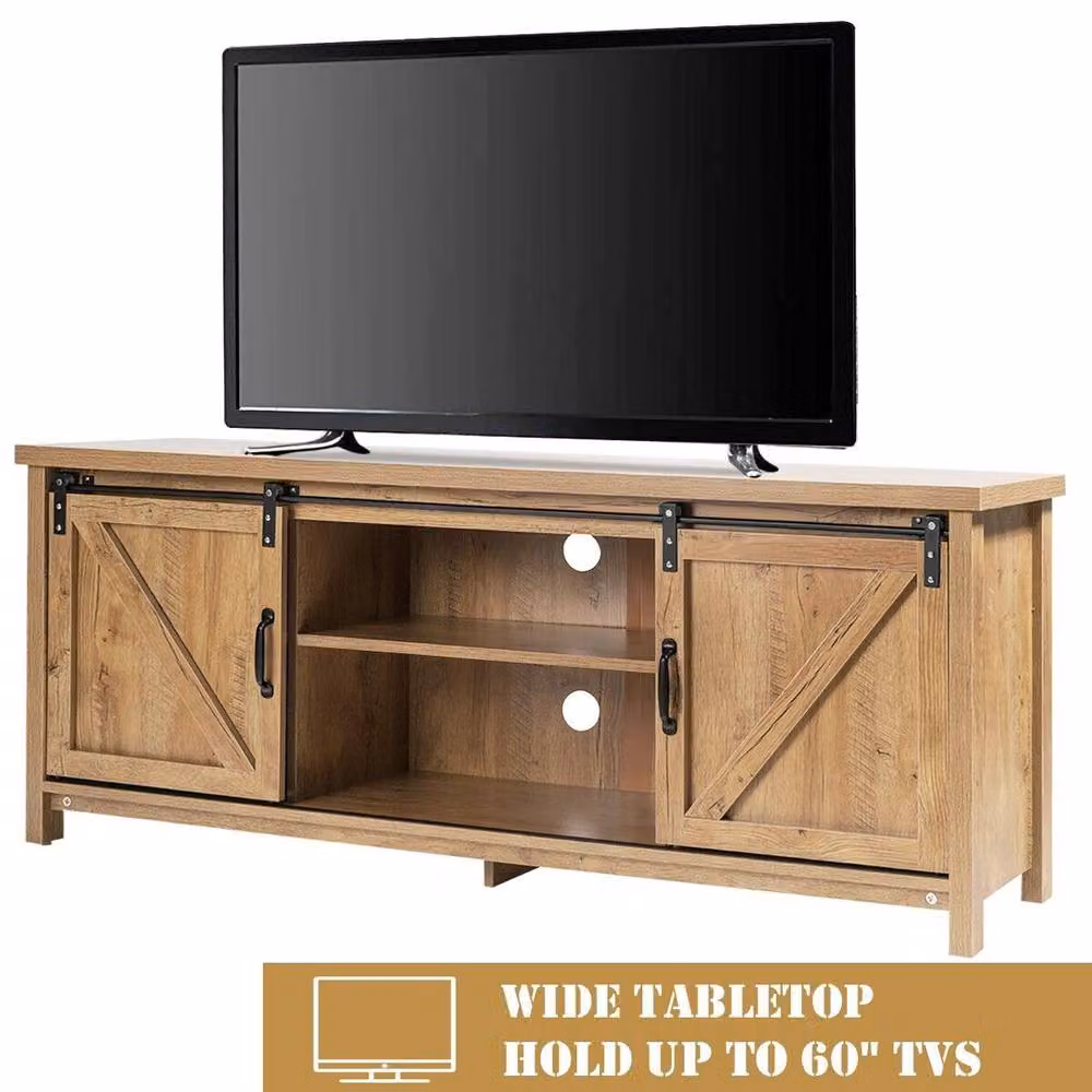 Costway Modern Wooden Media Storage Cabinet and TV Stand for up to 60-Inch TVs in Sand, Beige or Brown – 3