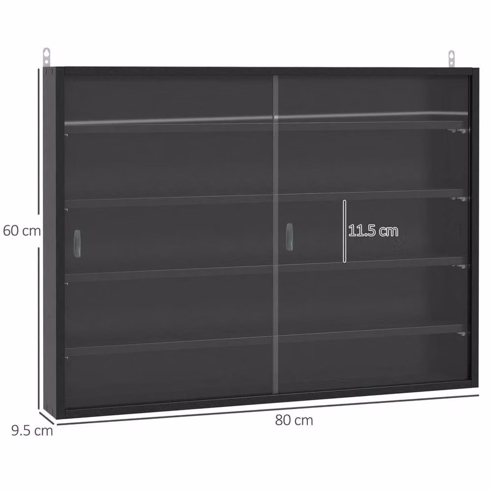 FORGEVIO 5-Tier Wall Mounted Cabinet Display Shelf Unit with Glass Doors and Adjustable Shelves in Matt Black – 2