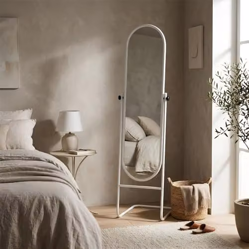 Harbour Housewares Round Full-Length Freestanding Mirror in White, H 153 cm x W 30 cm x D 30 cm – 3