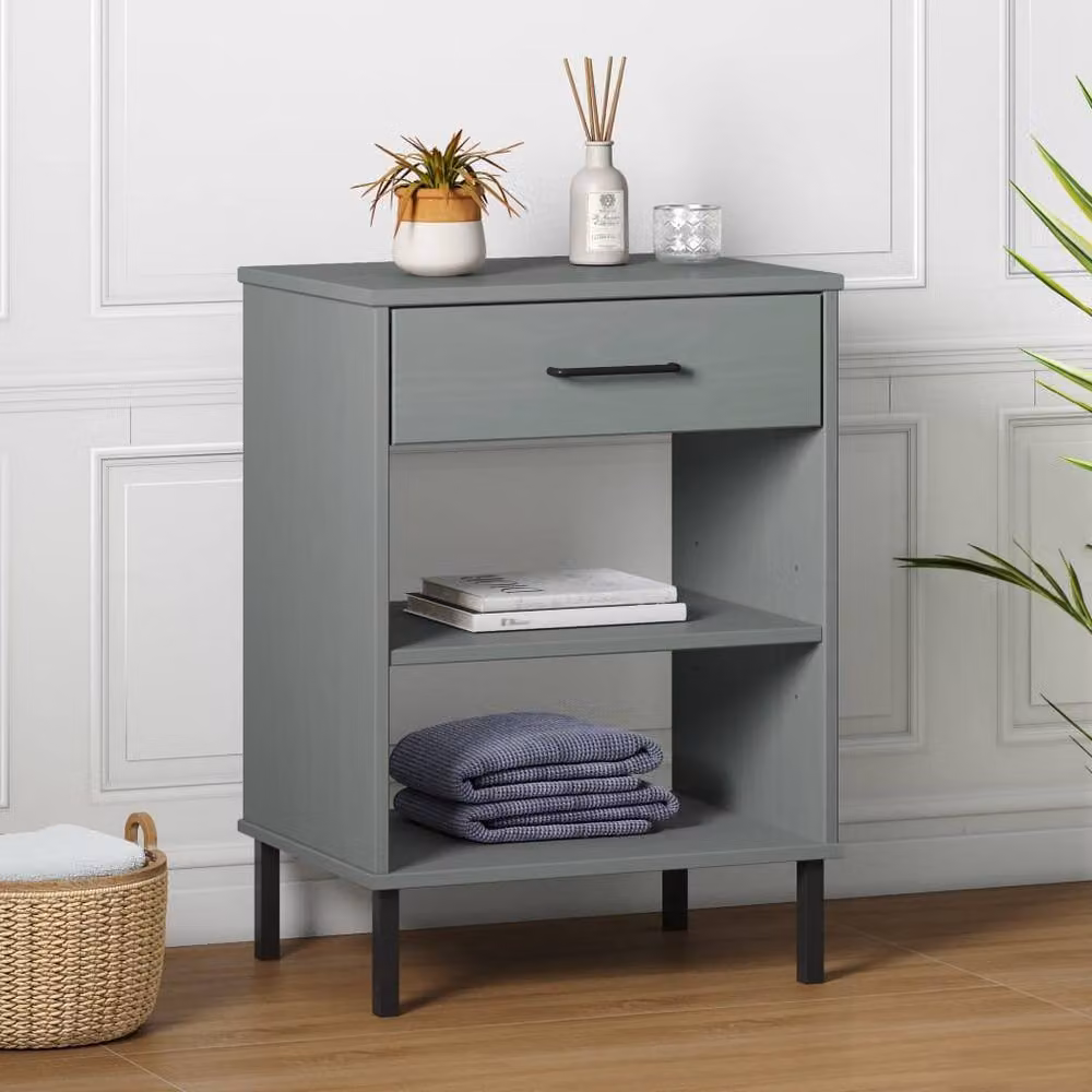 Berkfield Home Oslo Industrial Console Cabinet in Grey Solid Pine Wood with Metal Legs – 2