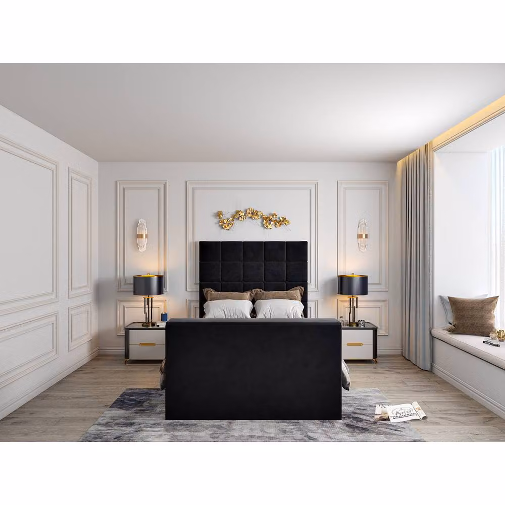 KDMD Luther Upholstered Black TV Bed Frame, W/D/H: 180 x 200 x 152 cm – 2