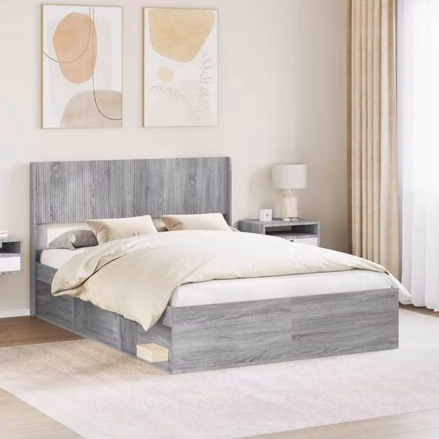 Berkfield Home Grey Sonoma Bed Frame with Headboard and Side Compartment Storage, W/D/H: 160 x 200 cm