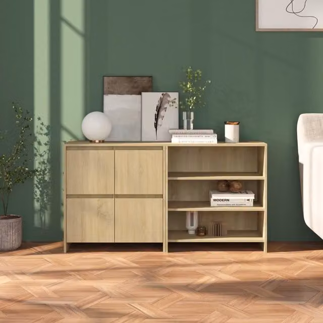 Berkfield Home 2 Piece Modern Sideboard in Sonoma Oak Engineered Wood, Beige – 1