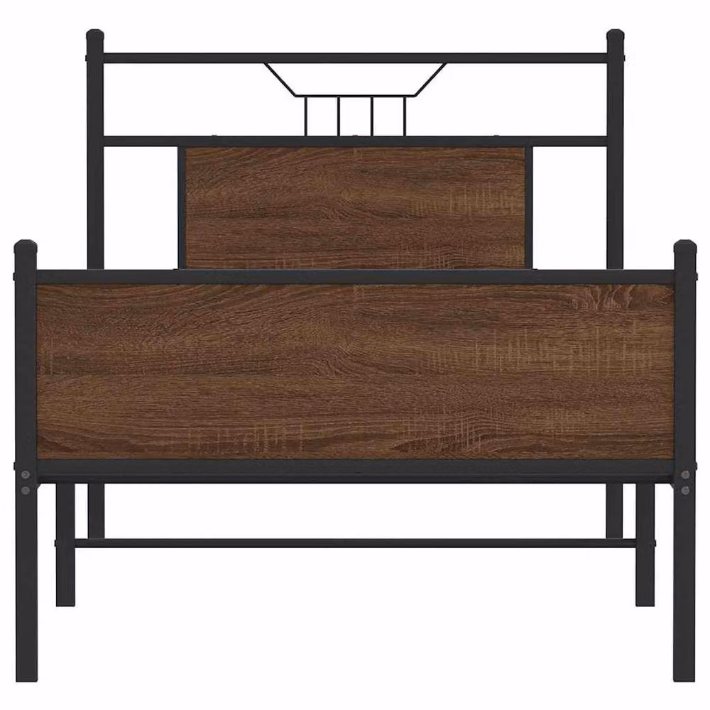 Berkfield Home Single Bed Frame in Brown Oak and Metal, W/D/H: 90 x 190 cm – 3