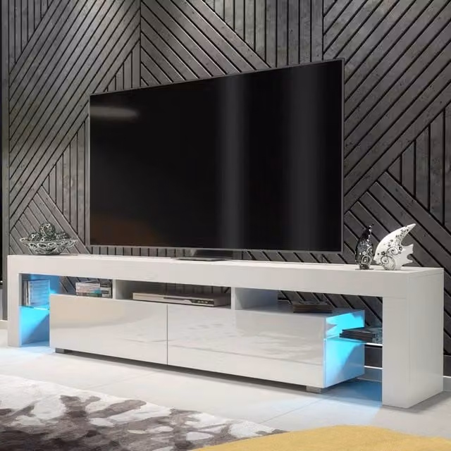 Mex Furniture LTD Nova TV Unit in White with Glossy Doors and LED Lights, W: 200 cm, H: 45 cm, D: 35 cm