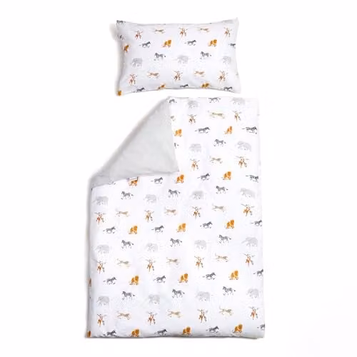 Clair de Lune Jungle Dream Reversible Cot Bed Duvet Cover and Pillowcase Set, White/Grey, W: 150 cm, H: 120 cm, Pillowcase: 40 x 60 cm – 1