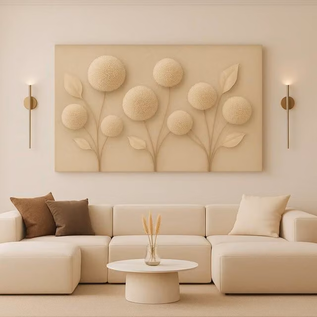 Mafett Large Canvas Wall Art with Modern Botanical Floral Design in Beige and Gold, W: 110 cm, H: 80 cm