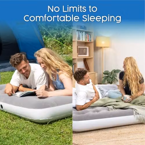 Bestway Premium Double Camping Airbed in Grey with Handheld Electric Pump, W/D/H: 140 x 200 cm – 2