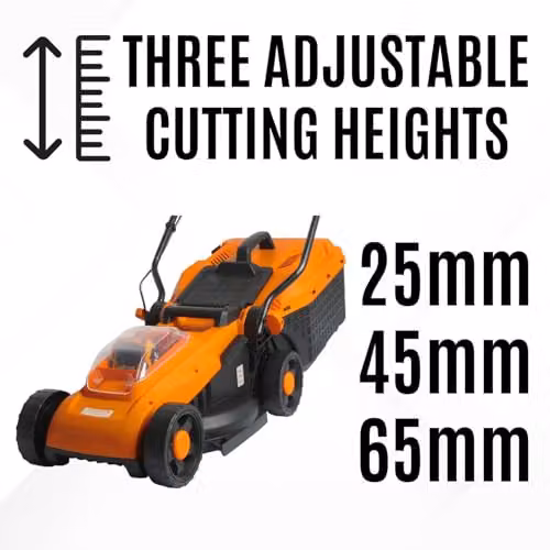 Lazy Tools Cordless Lawnmower in Orange with 4.0Ah Rechargeable Battery, Charger, 330mm Cutting Width and 30L Collection Bag – 3