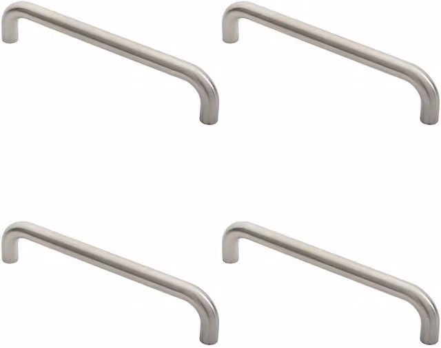 Loops 4x Round D Bar Door Pull Handle in Silver Brushed Stainless Steel, W: 322 mm, D: 22 mm, Fixing Centres: 300 mm