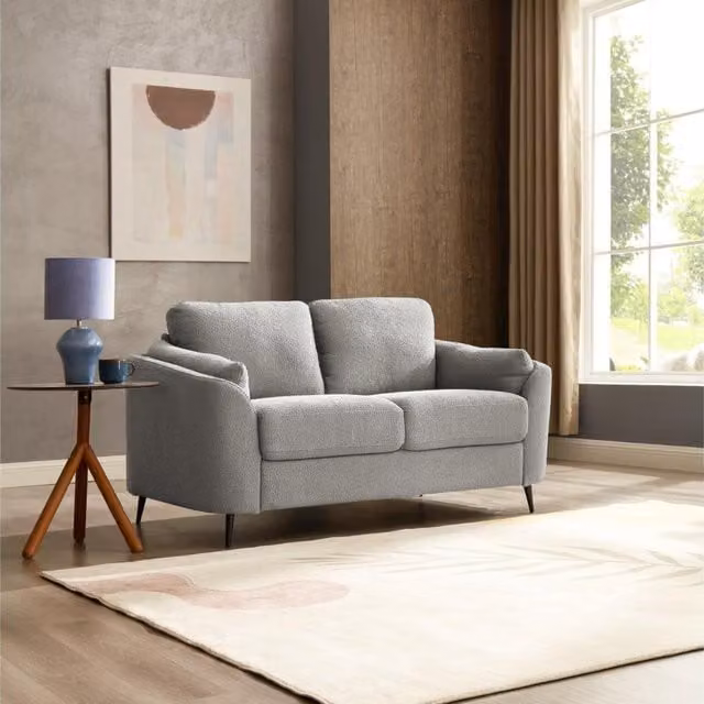 Lyra Sofa Range in Light Grey Boucle with Metal Legs and Sleeping Function