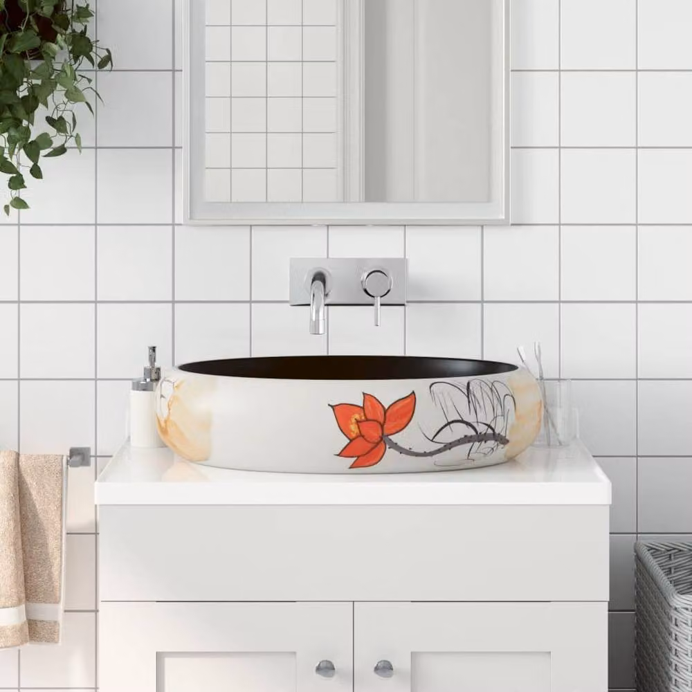 Berkfield Home Multicolour Oval Ceramic Countertop Basin W: 59 cm, D: 40 cm, H: 15 cm – 1