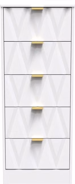 Ready Assembled 2 U Washington 5 Drawer Tall Bedside Cabinet in White Glossy Finish