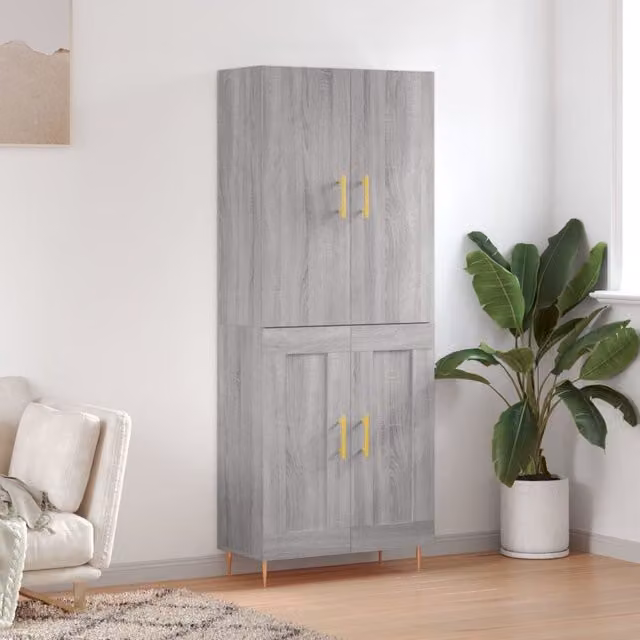 Berkfield Home Grey Sonoma Modern Highboard with Hinged Doors, W: 69.5 cm, D: 34 cm, H: 180 cm – 1