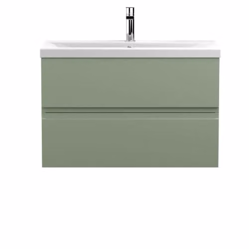Balterley Mavesyn Wall Hung 2 Drawer Bathroom Vanity Unit with Basin, Matt Green, W/D/H: 81.0 x 37.7 x 54.0 cm – 2