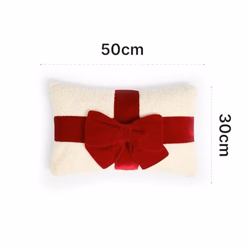 OHS Bow Wrapped Boucle Novelty Scatter Cushion in Red and White, W: 50 cm, H: 30 cm – 5