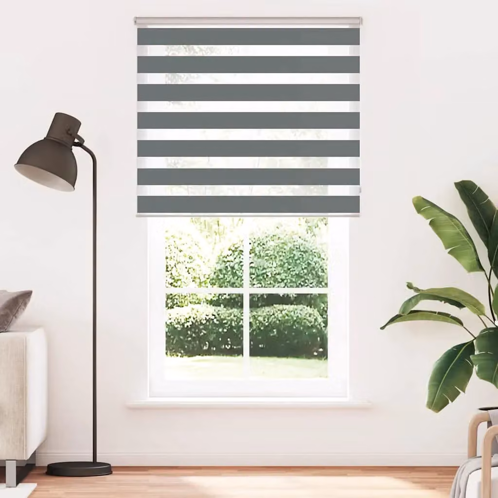 Berkfield Home Zebra Day and Night Blind in Dark Grey Polyester, W: 125 cm, H: 230 cm – 2