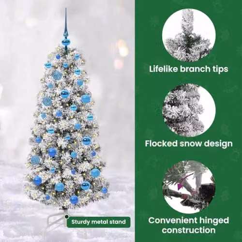 vidaXL Artificial Hinged Christmas Tree in Green and White, 150 cm – 5