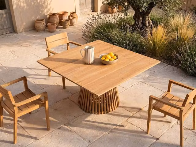 MYLIA TRIANI Teak Garden Dining Table in Light Oak, W: 135 cm, D: 75 cm, H: 75 cm