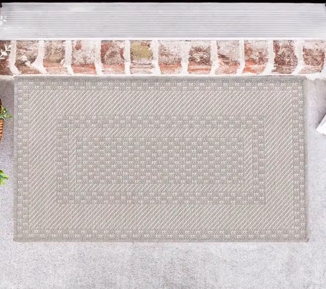 Desire Rugs Modern Bordered Rectangular Indoor-Outdoor Machine Woven Rug, Silver, W: 50 cm x D: 50 cm