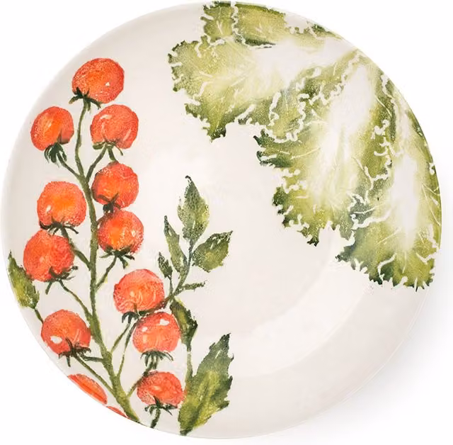 BlissHome Tomatoes & Lettuce Large Ceramic Serving Bowl, White and Multicolour, Diameter: 34 cm