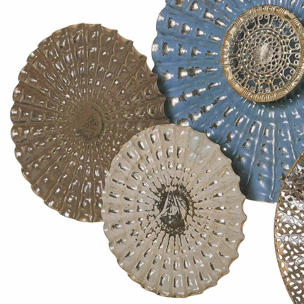 Wyld and Coco Blue and Beige 3D Metal Geometric Circle Wall Art, W: 90 cm, H: 48 cm – 3