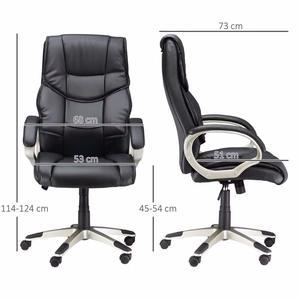 KORVIXA Black Synthetic Leather Executive Swivel Office Chair with Armrests and Castors – 2
