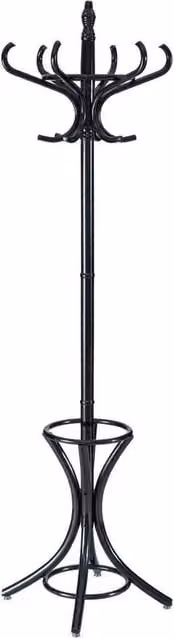 Havendro Black Glossy Wooden Free Standing Coat Rack with 12 Hooks and Umbrella Stand – 1
