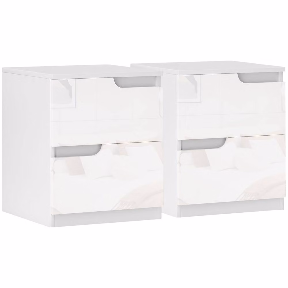 Wyld Haus Kavaha Set of 2 High Gloss White Bedside Tables with 2 Drawers Each – 2
