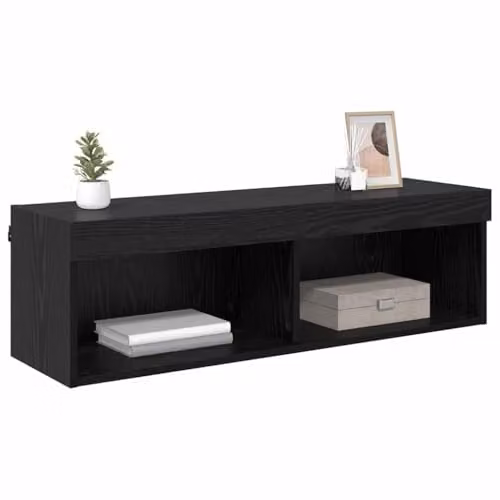 vidaXL Minimalist Wall Mounted TV Cabinet in Black MDF with Integrated Lighting and Internal Shelves, W/D/H: 100 x 30 x 30 cm