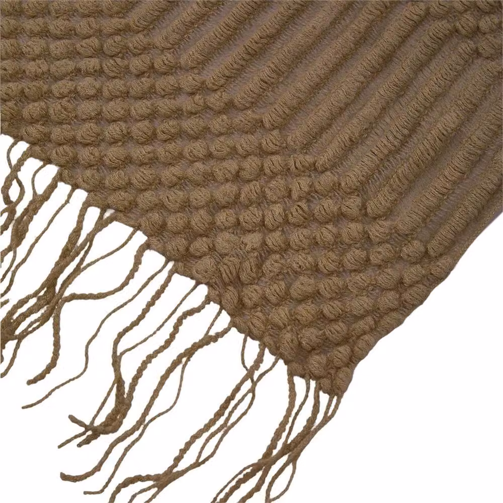 PAWNORA Khaki Solid Knitted Throw Blanket, W: 130 cm, D: 150 cm – 3