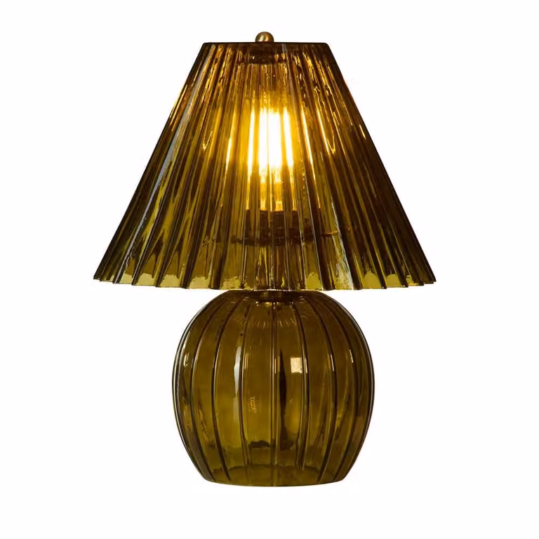 Lighting Collection Ribbed Green Glass and Brass Table Lamp