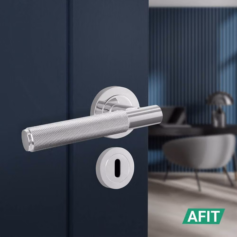AFIT Polished Chrome Round Rose Door Handle with Key Lock and Hinges, Silver, 150 x 150 mm – 4