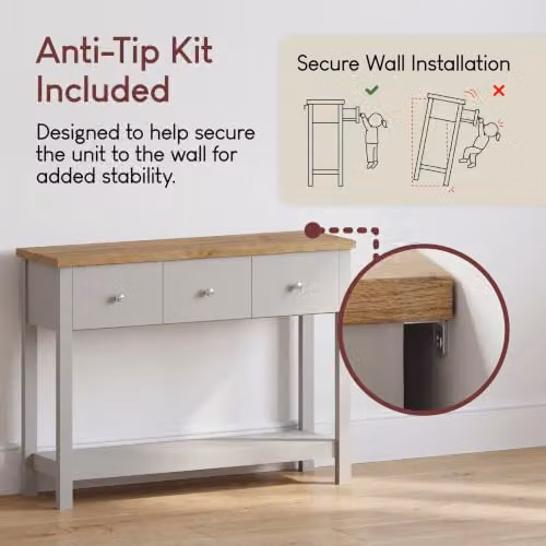 Vida Designs Arlington 3 Drawer Console Table in Grey – 5
