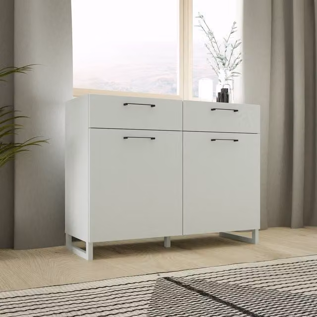 Furniture To Go Sali Modern Sideboard in Light Grey and Black with Soft-Close Drawers