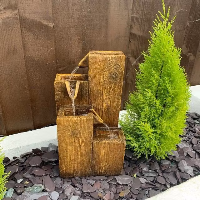 Tranquility Coastal Bay Mains Powered Cascade Water Feature in Grey and Brown, W/D/H: 48 x 28 x 27 cm