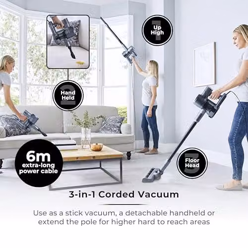 Tower T513007 VL25 Pet Anti-Tangle Corded Stick Vacuum Cleaner with Cyclonic Suction, HEPA Filter, 1L Capacity, 600W, Black & Silver – 2