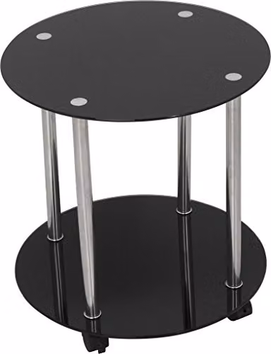AVF T62 Living Room Occasional Table with 2 Shelves, Black Glass and Chrome Legs