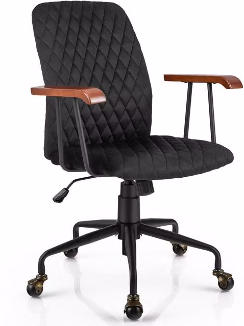 Costway Black Velvet Rocking Leisure Chair with Armrests and 360 Swivel Function