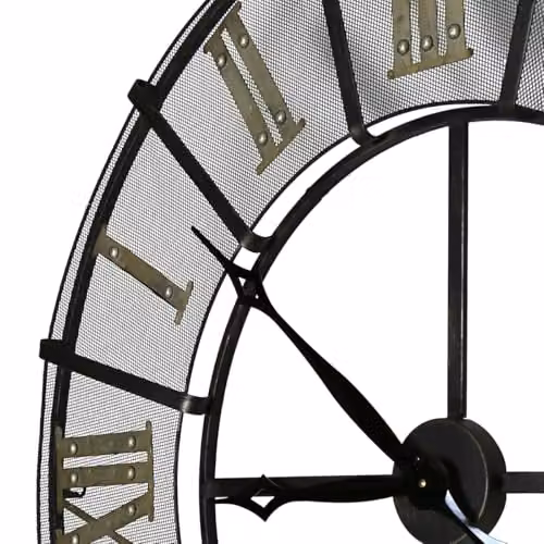 Charles Bentley Wrought Iron Outdoor Garden Wall Clock in Black and Antique Brass, H 87 cm x W 87 cm x D 6 cm – 4