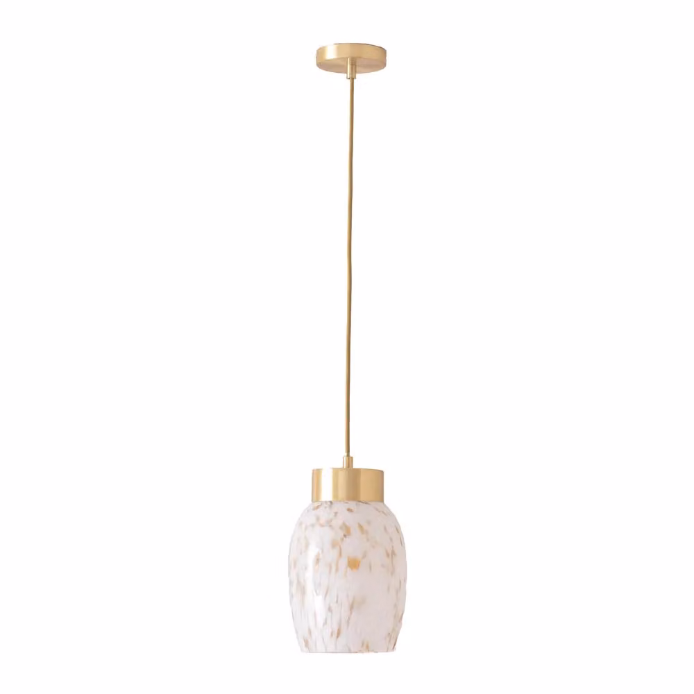 ValueLights India White Confetti Glass Dome Pendant Light with Gold Cap – 2
