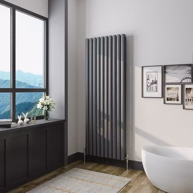 AicaBathroom Vertical Oval Column Radiator in Anthracite Steel, H: 160 cm, W: 59 cm, D: 59 cm