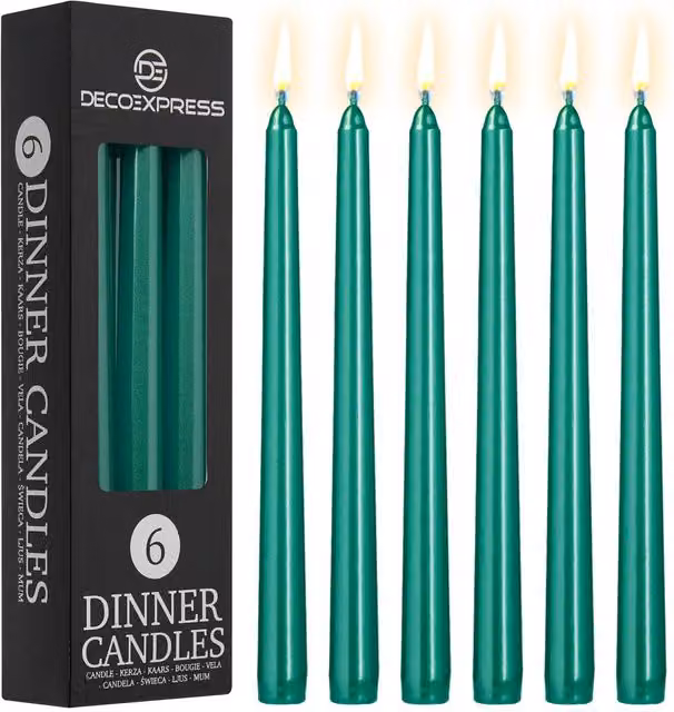 Deco Express Set of 6 Classic Taper Candles in Green – 1