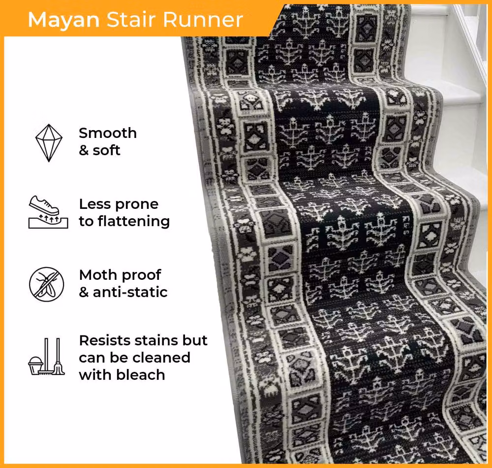 runrug Mayan Stair Runner Carpet in Black and Multicolour, W: 60 cm, L: 720 cm – 7