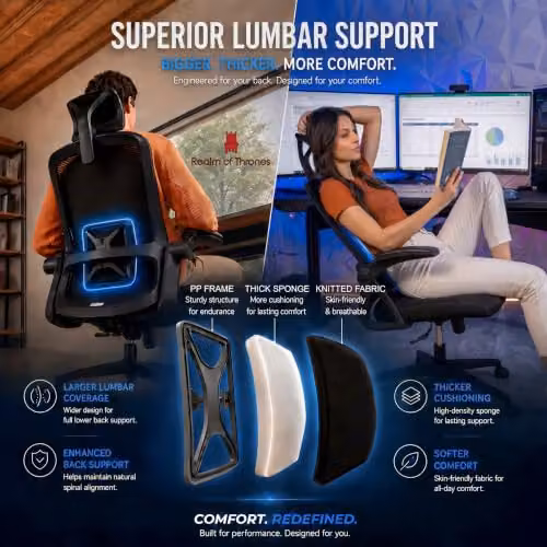 Realm of Thrones Black Mesh Ergonomic Office Chair with Headrest and Weight Adjustment – 4